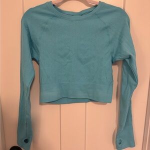 JoyLab Blue Cropped Long Sleeve Cuffed Sleeve Sweatshirt
